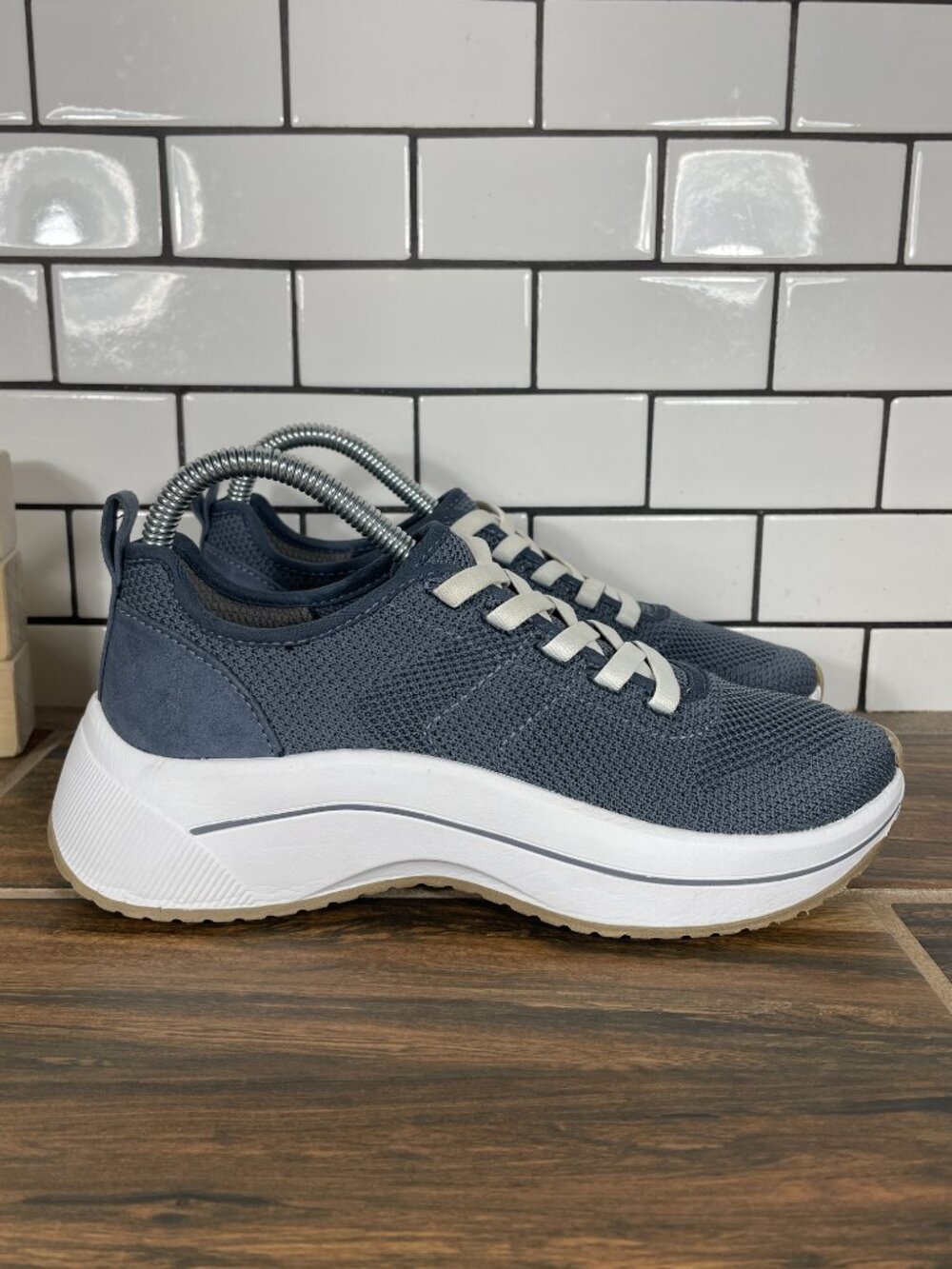 Dr Scholls Wannabe Knit Shoes Womens Size 6 Oxide Blue Casual Slip On Sneakers - Picture 3 of 14
